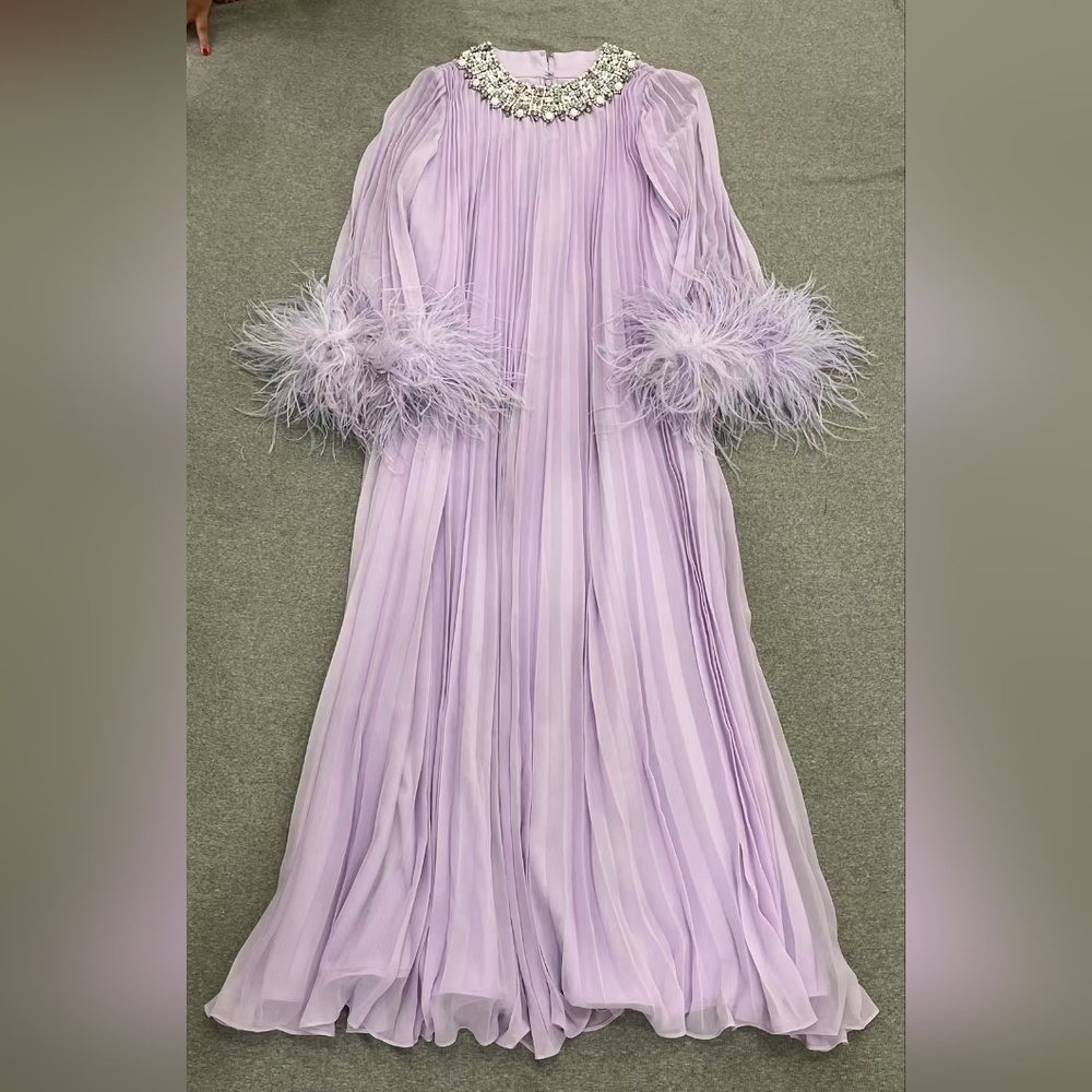 Self-Portrait Lilac Chiffon Feather Midi Dress - Picture 6 of 6
